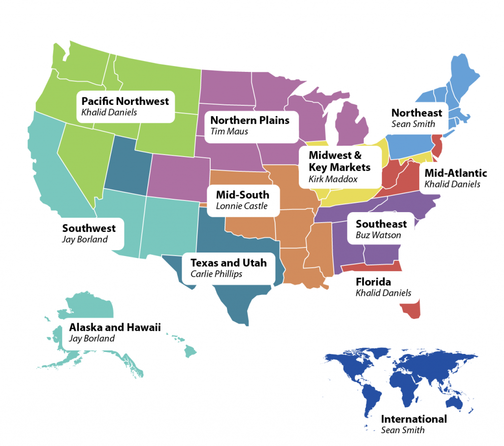 Map of US with territories of Quaver Sales Reps indicated