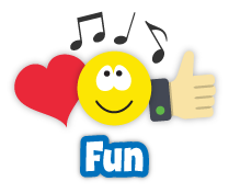 Icons for emotion, music, and happiness and the word Fun