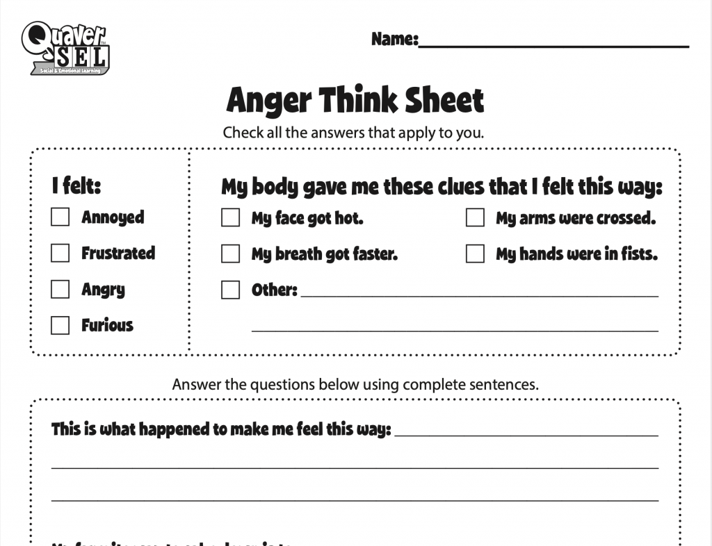 Download Quaver SEL Anger Think Sheet To help yourself and others deal with conflict. 