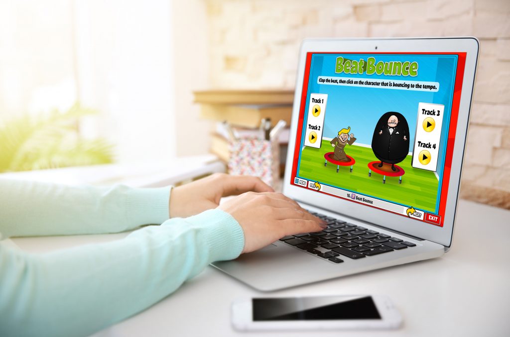 Image of distance learning music student and the Beat Bounce activity