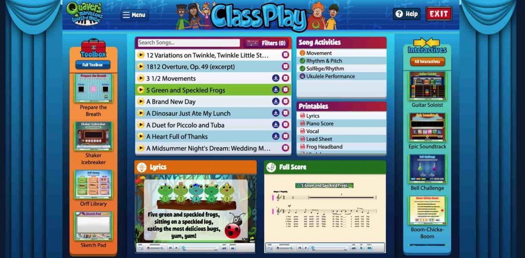 Quaver Music ClassPlay! Interactive song resource library with thousands of supporting activities.