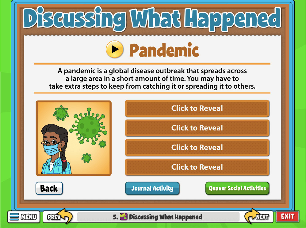 This screen addresses and defines three tough subjects: pandemics, natural disasters, and states of emergency.