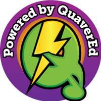 Downloadable version of colorful email badge that reads "powered by QuaverEd"