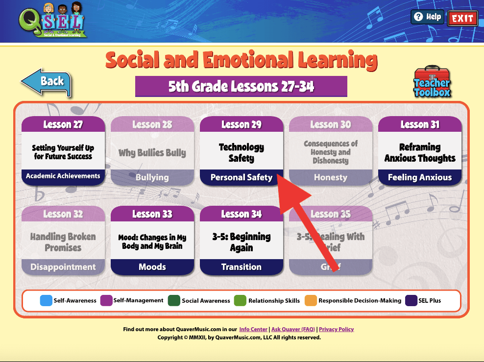 Quaver SEL 5th grade curriculum addresses Technology Safety!