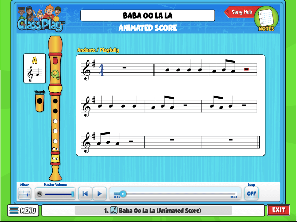 ‘Baba Oo La La.’ animated score screenshot 