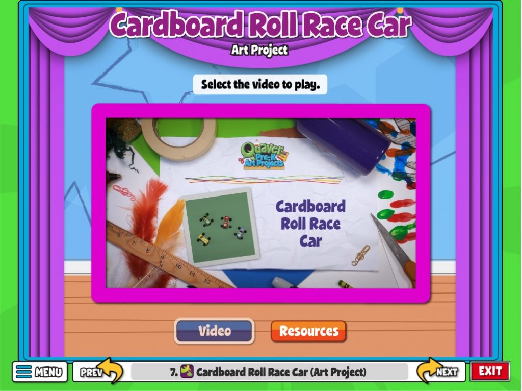Shot of Interactive Screen with a Video showing how to build a Race Car from a Cardboard Toilet Paper Roll - Click to Play