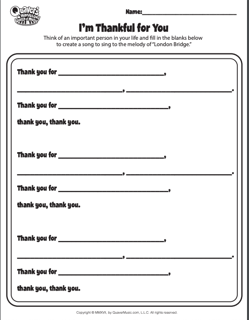 I'm Thankful For You Worksheet! Use the following worksheet and encourage students to think about an important person in their life.