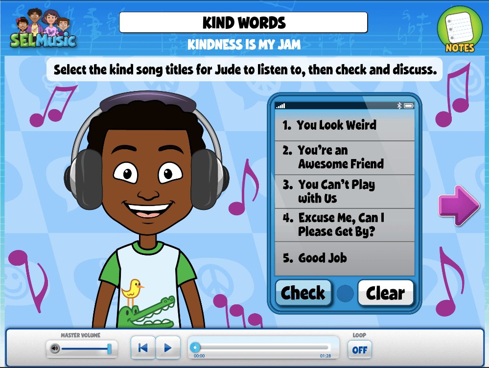 Use the Kindness Is My Jam Activity, to have your students discuss what makes the song title kind. If it’s not, what words make it unkind? 
