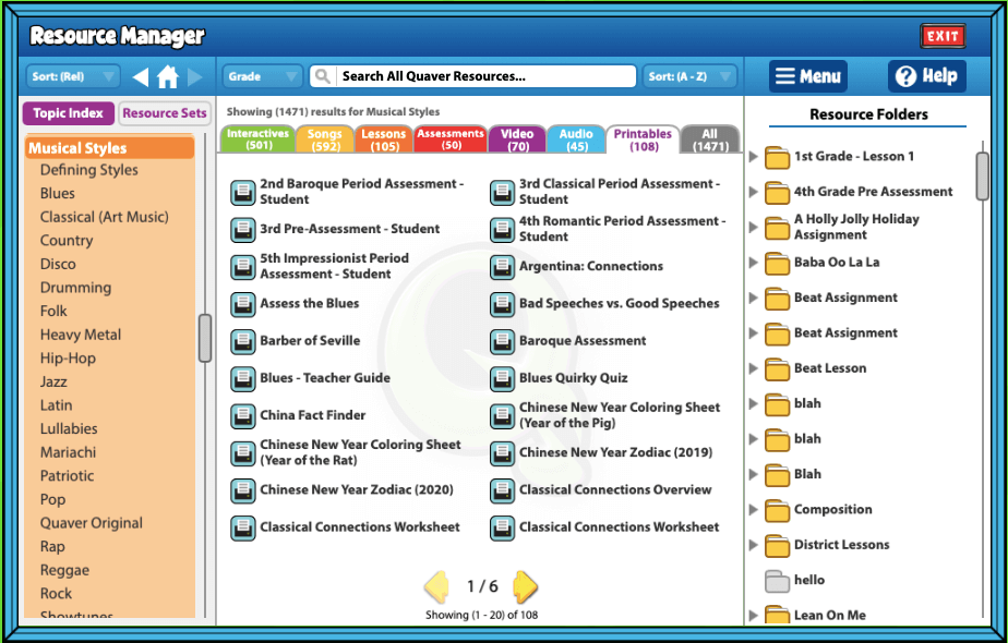 All the musical style resources can be found in your Quaver Resource Manager! 
