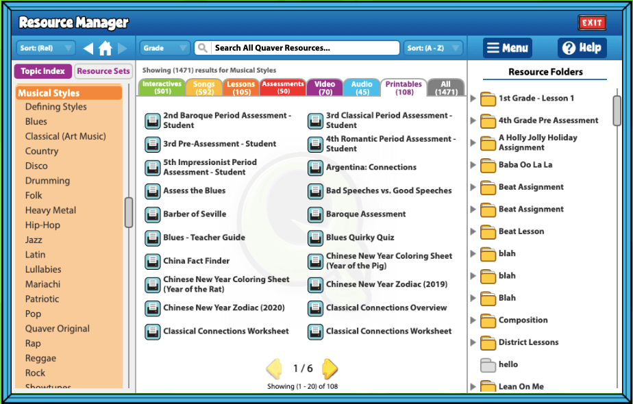All the musical style resources can be found in your Quaver Resource Manager!