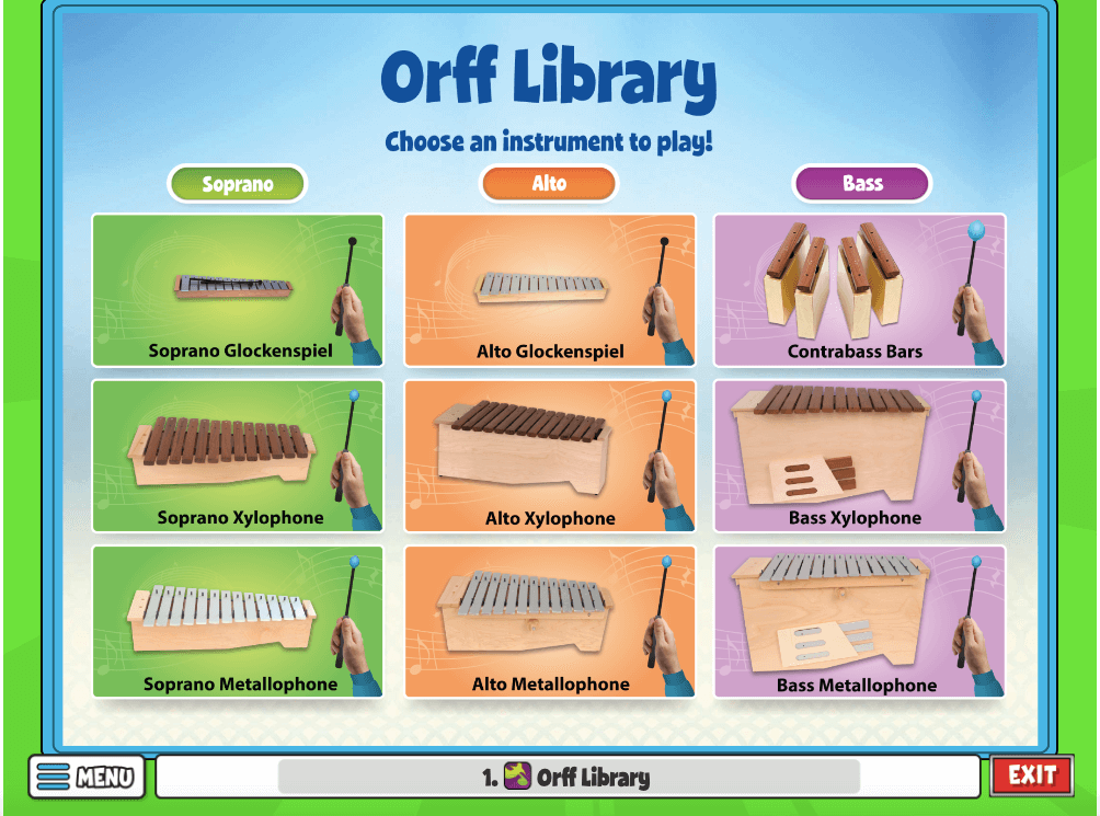 With the Orff LIbrary you can choose your instrument type: soprano, alto or bass