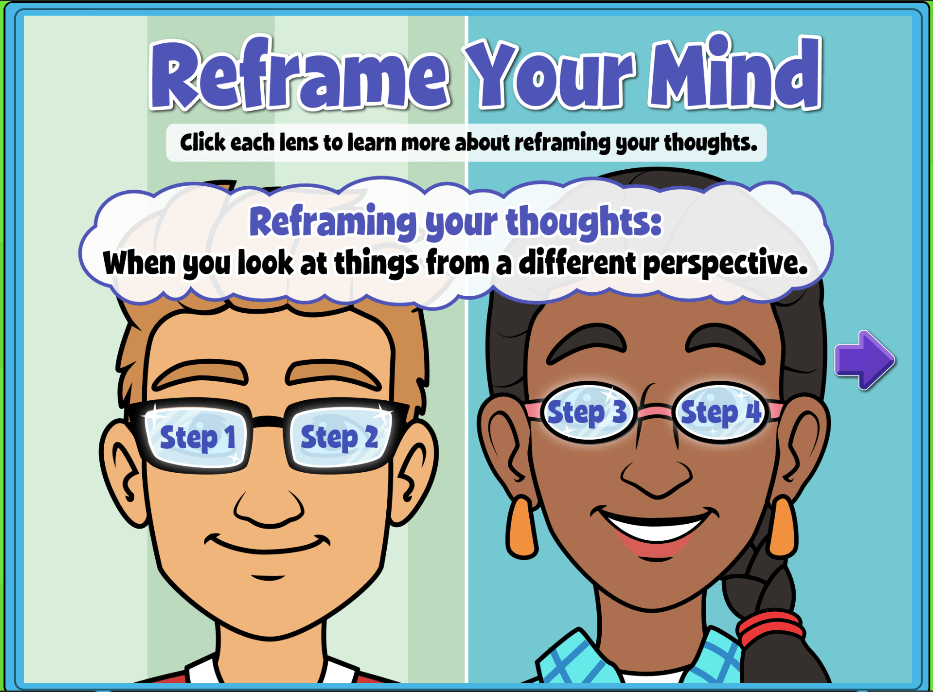 Quaver SEL Plus Lessons include "Reframe Your Mind" an exercise in coping with difficult emotions and situations!