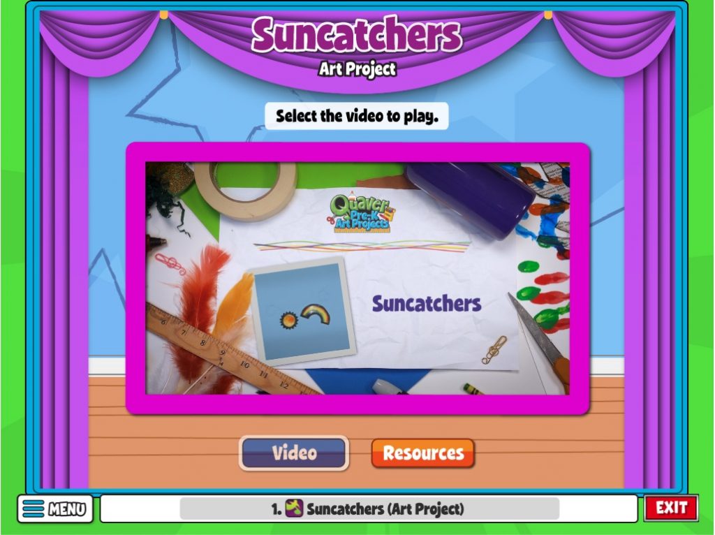 Shot of Interactive Screen with a Video showing how to create suncatchers as an art project - Click to Play