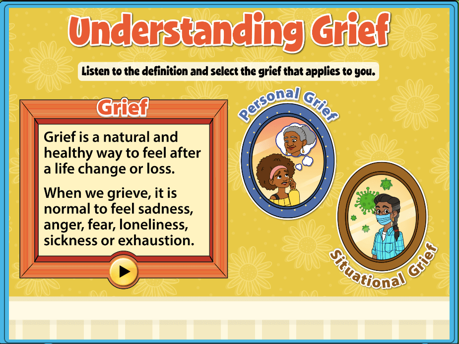 Quaver SEL Plus Lesson "Understanding Grief" providing definitions and strategies to cope with difficult emotions and situations! 