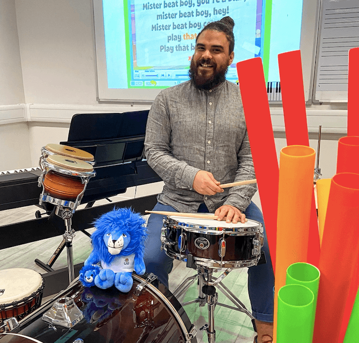 Quaver Music teacher David Diab in his classroom in Kowloon, Hong Kong