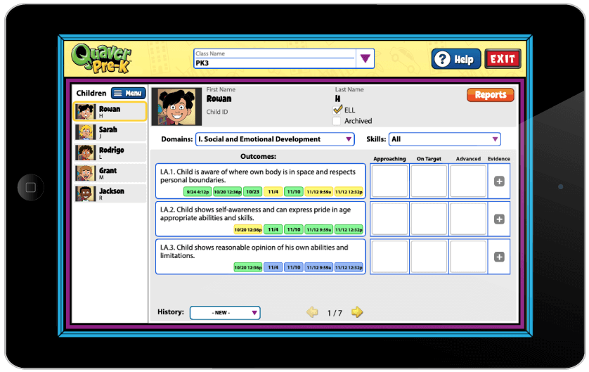 Assessment monitoring app on ipad