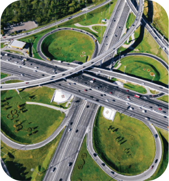 A picture from the sky of a busy intersection representing the theme Transportation from Quaver Pre-K