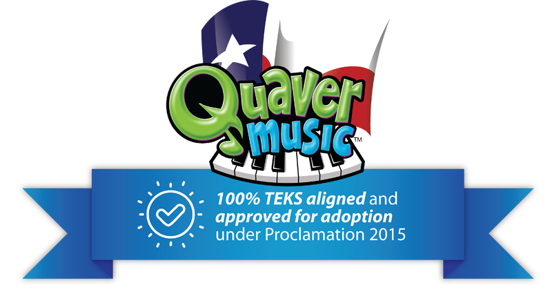 QuaverMusic-TX-GapYear-01 – QuaverEd Quaver Music Texas Logo. 100% TEKS aligned and approved for adoption under proclamation 2015