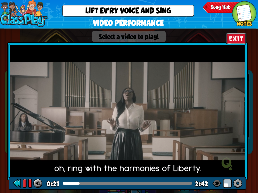 Captura de pantalla del video musical "Lift Ev'ry Voice And Sing" creado por Quaver Ed