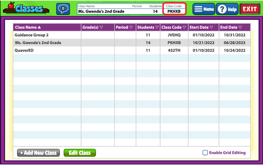 QuaverMusic_ProductSupport_Classes_ClassCode – QuaverEd