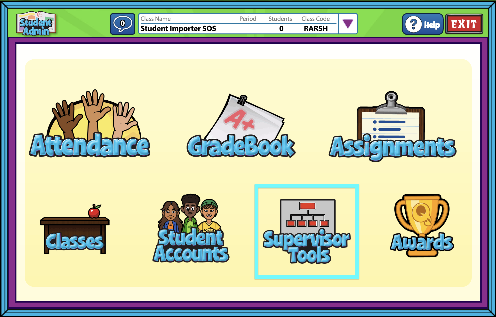 Screen-Shot-2022-10-18-at-11809-PM – QuaverEd Screenshot of the Student Admin dashboard with the Supervisor Tools selected