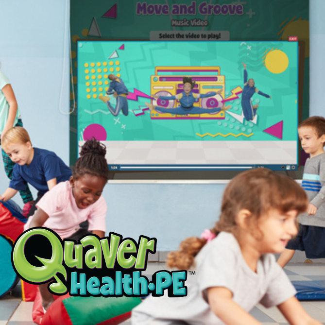 QuaverHealthPE_Product – QuaverEd Elementary school children participating in Quaver Health PE movement videos