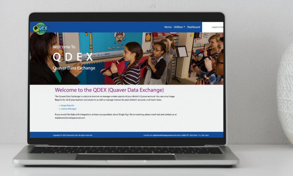 Our Features_QDex – QuaverEd Laptop with Quaver Data Exchange screen