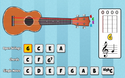 QuaverMusic-lesson-with-instrument-and-note-indicators – QuaverEd Snapshot of a Quaver Music lesson with stringed instrument and note indicators below.