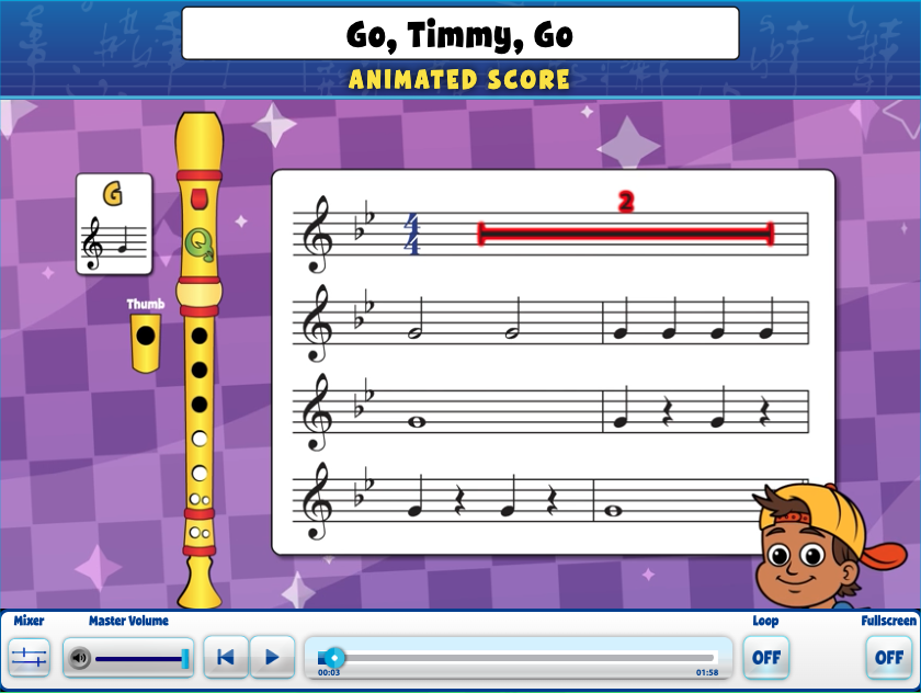 Screenshot from Quaver Music showing new Go Timmy Go Animated Score