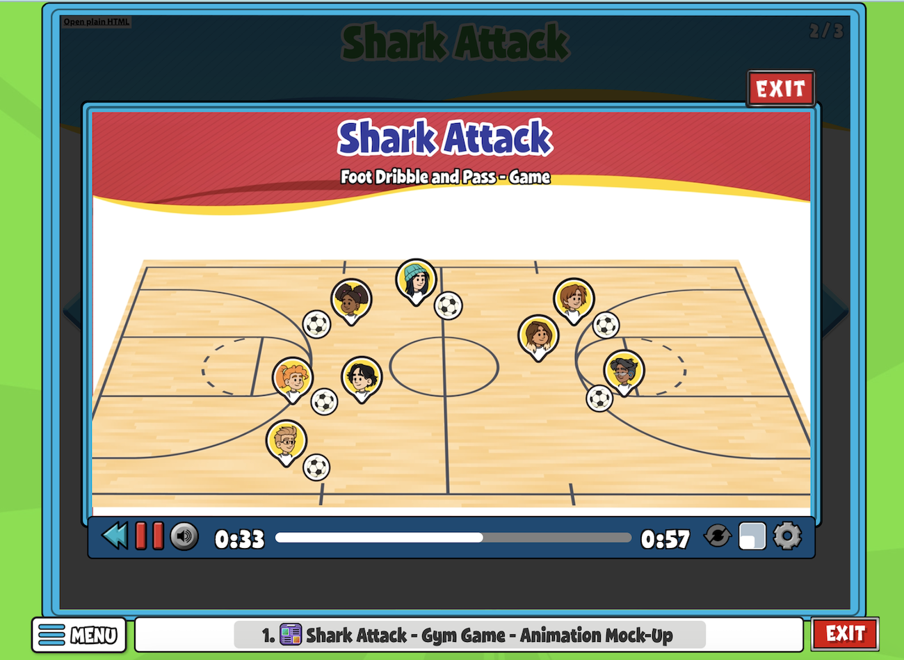 New-Animations-Games_QuaverHealthPE-Coming-Soon – QuaverEd Screenshot of "Shark Attack," a dribble and pass game in Quaver Health PE.