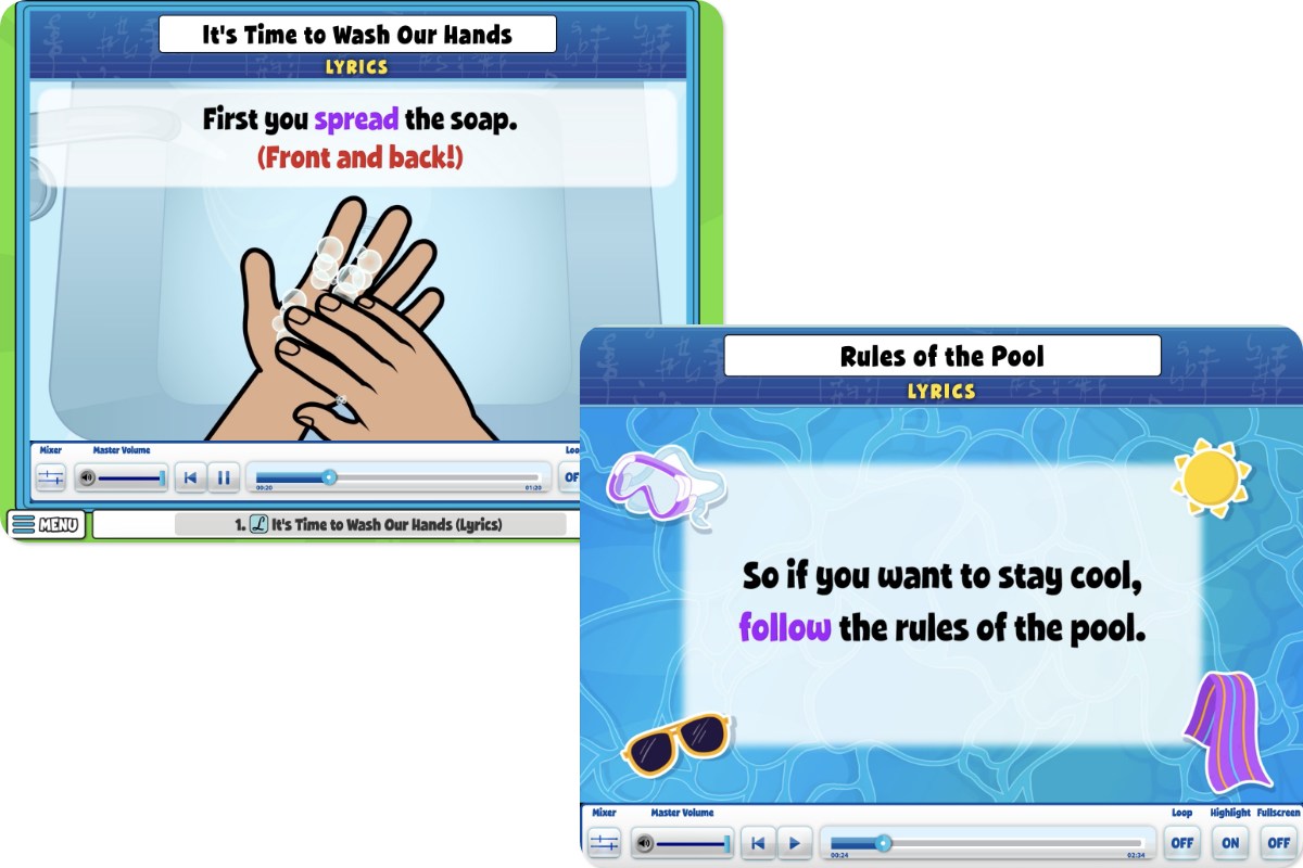 New-Songs_QuaverHealthPE_Coming-Soon – QuaverEd Screenshots of the new songs coming to Quaver Health PE. They include Time to Wash Our Hands and Rules of the Pool.