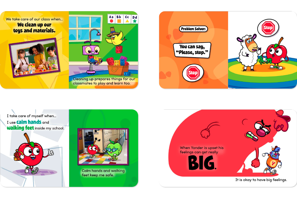 Screenshots from four new stories and songs in Quaver Pre-K.