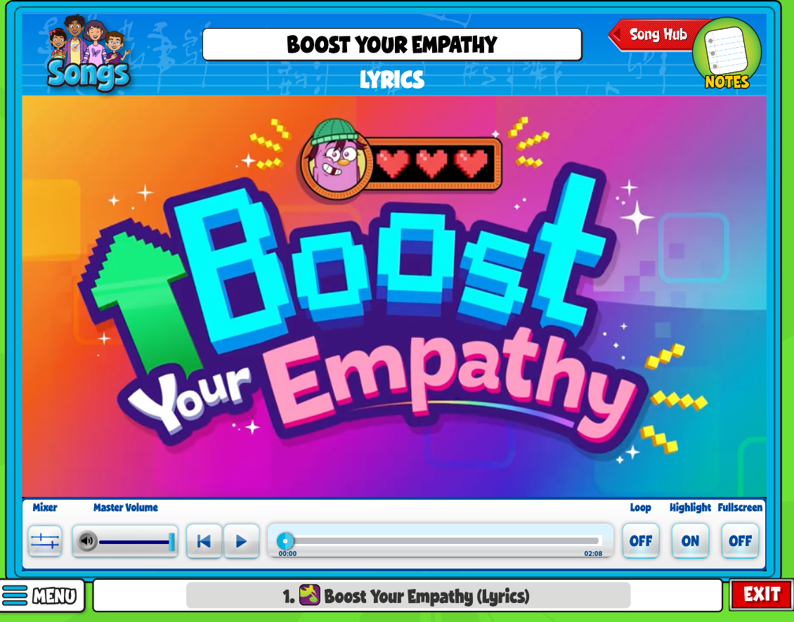 A screenshot of Boost Your Empathy, a new song in Quaver Ready.