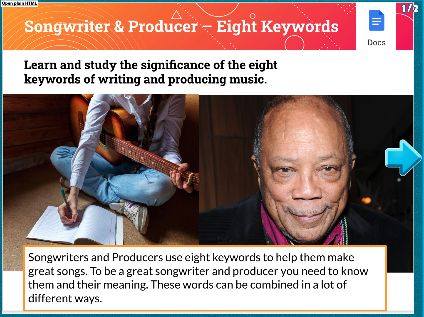 Screenshot from Quaver Music showing the new songwriting project