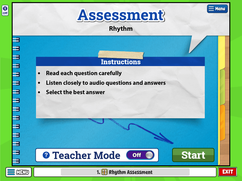 Rhythm Assessment lesson screen
